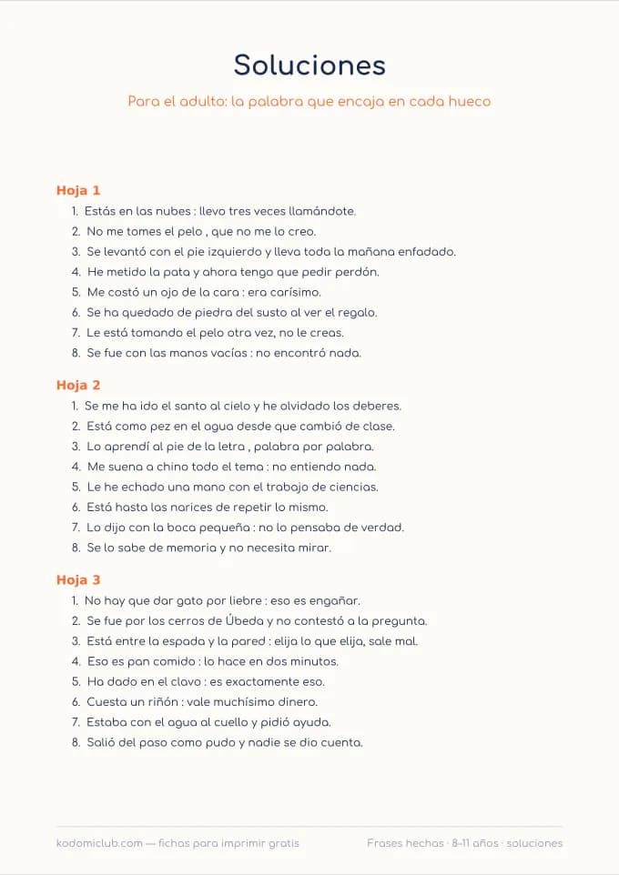 Las frases hechas, hoja 4