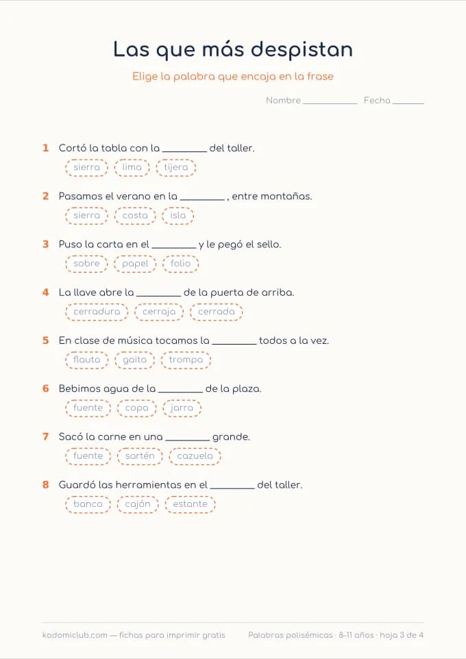 Una palabra, varios significados, hoja 3