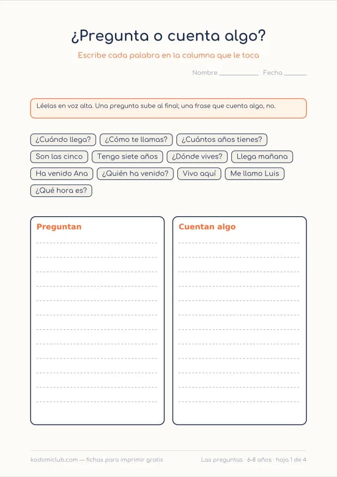 Las preguntas. Ficha para imprimir, 6–8 años