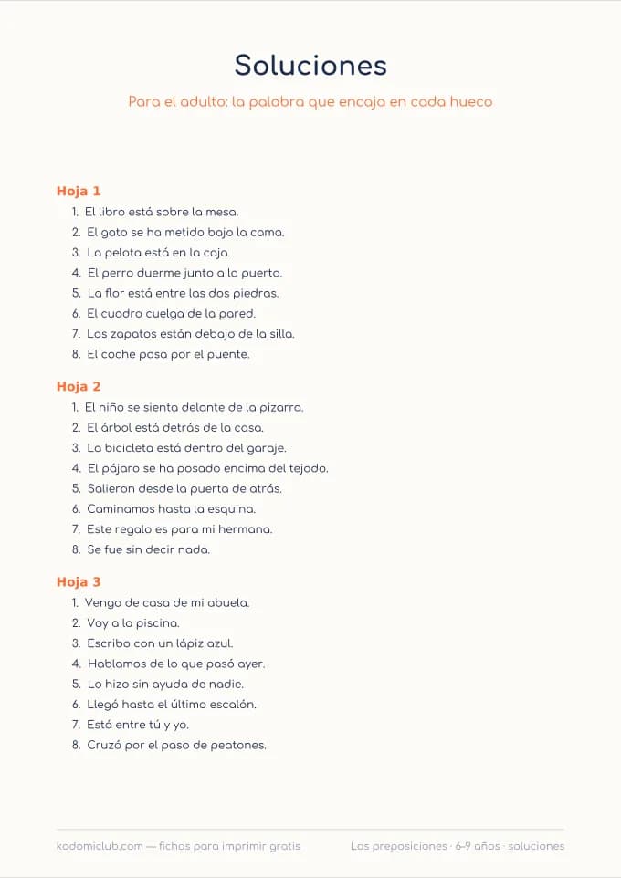 Las preposiciones, hoja 4