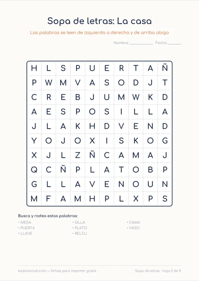 Sopa de letras, hoja 2