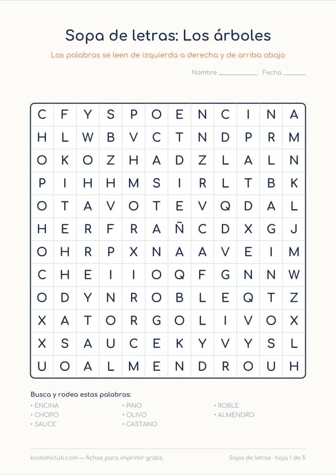 Sopa de letras de la naturaleza. Ficha para imprimir, 6–9 años