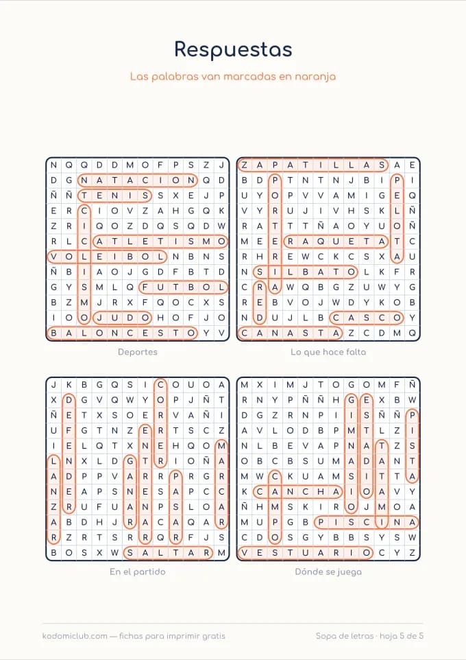 Sopa de letras del deporte, hoja 5