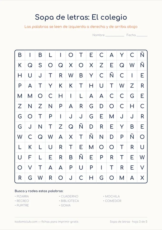 Sopa de letras difícil, hoja 3