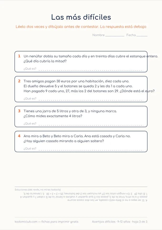 Acertijos de lógica difíciles, hoja 3