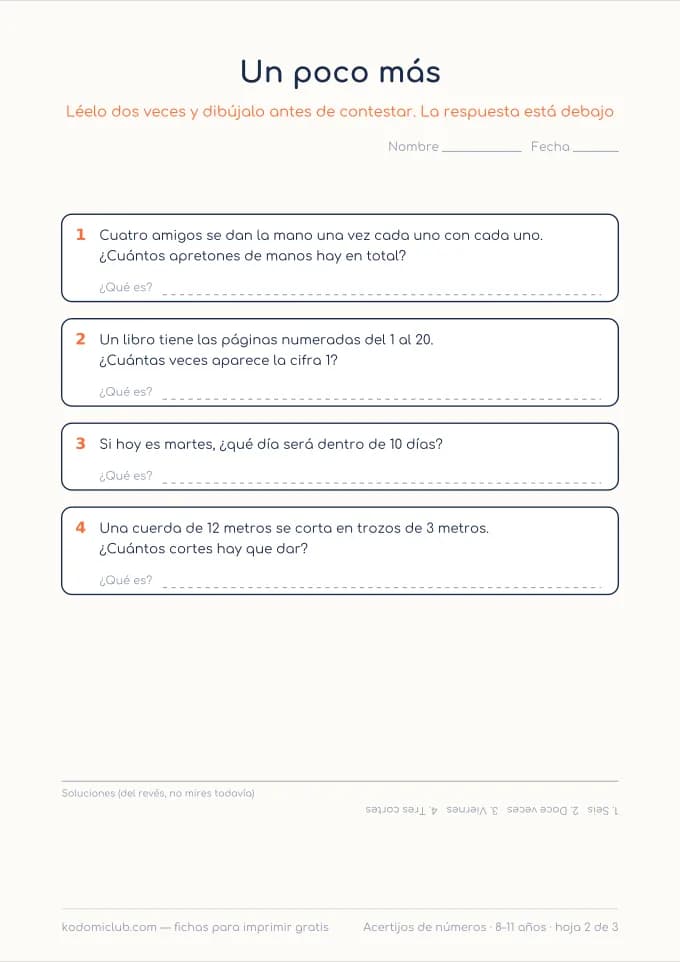 Acertijos de números, hoja 2