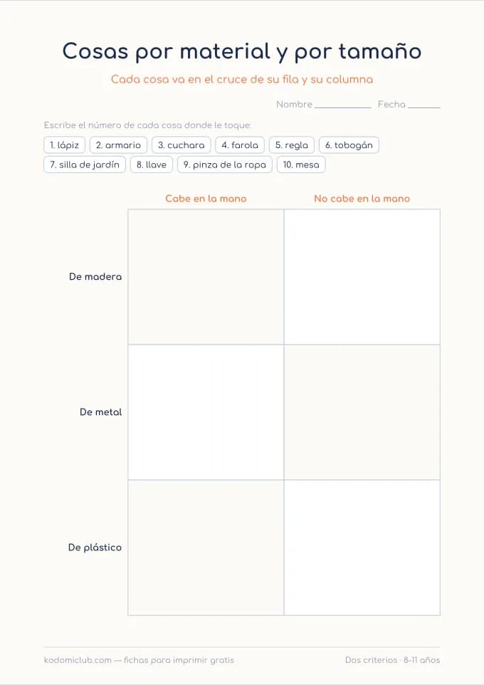 Clasificar por dos criterios, hoja 2