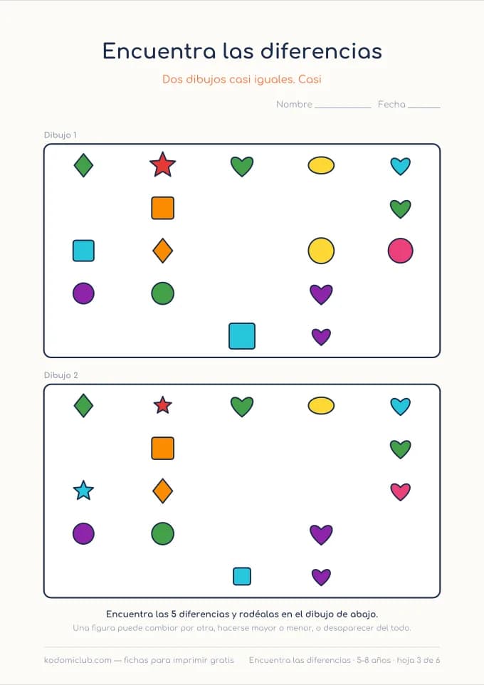 Encuentra las diferencias, hoja 3