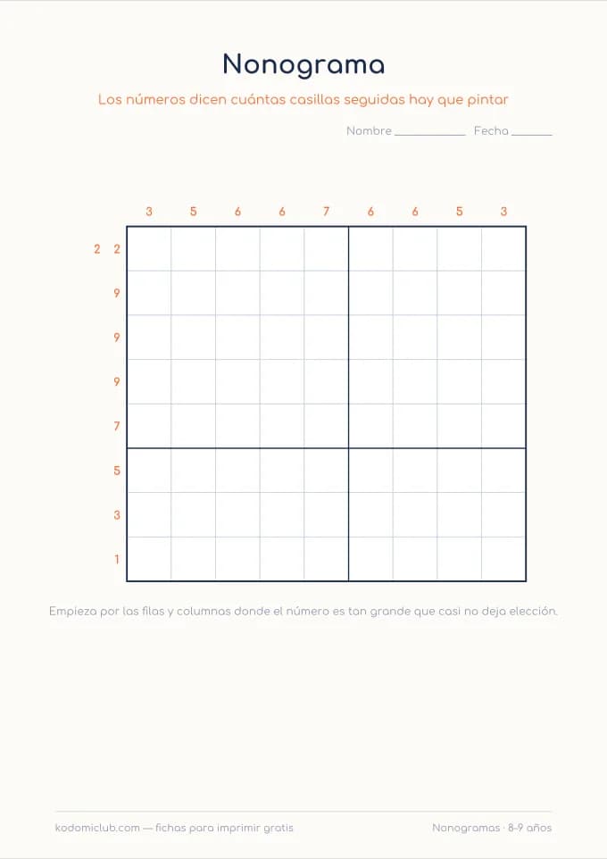 Nonogramas. Ficha para imprimir, 8–9 años