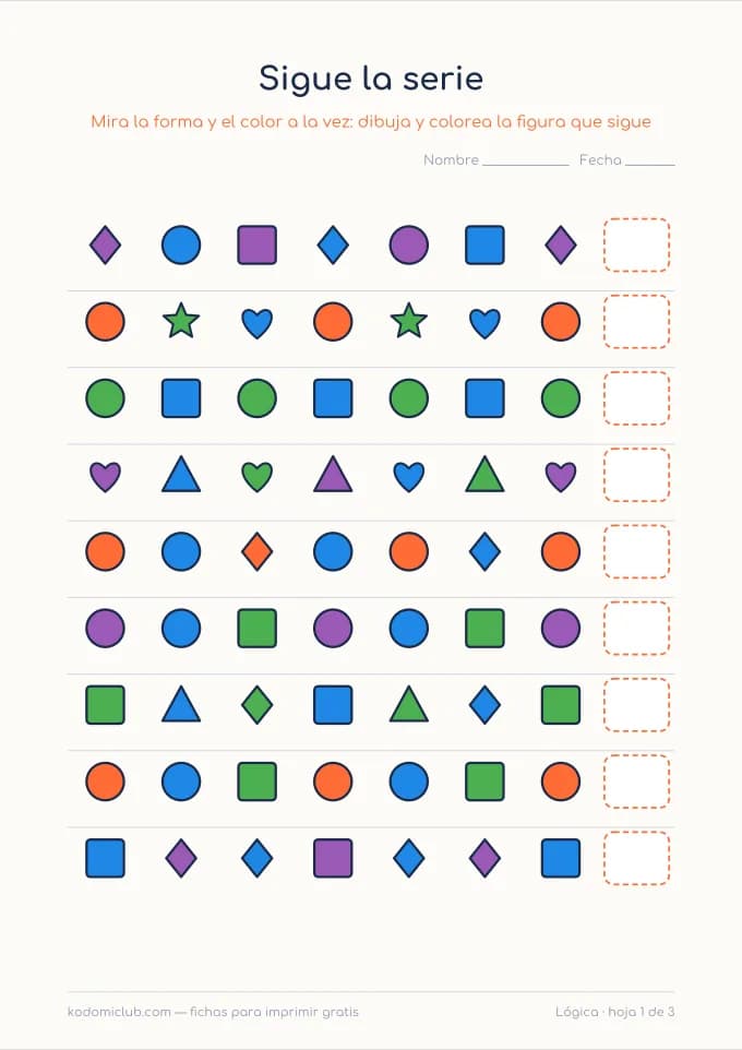 Series difíciles. Ficha para imprimir, 6–8 años