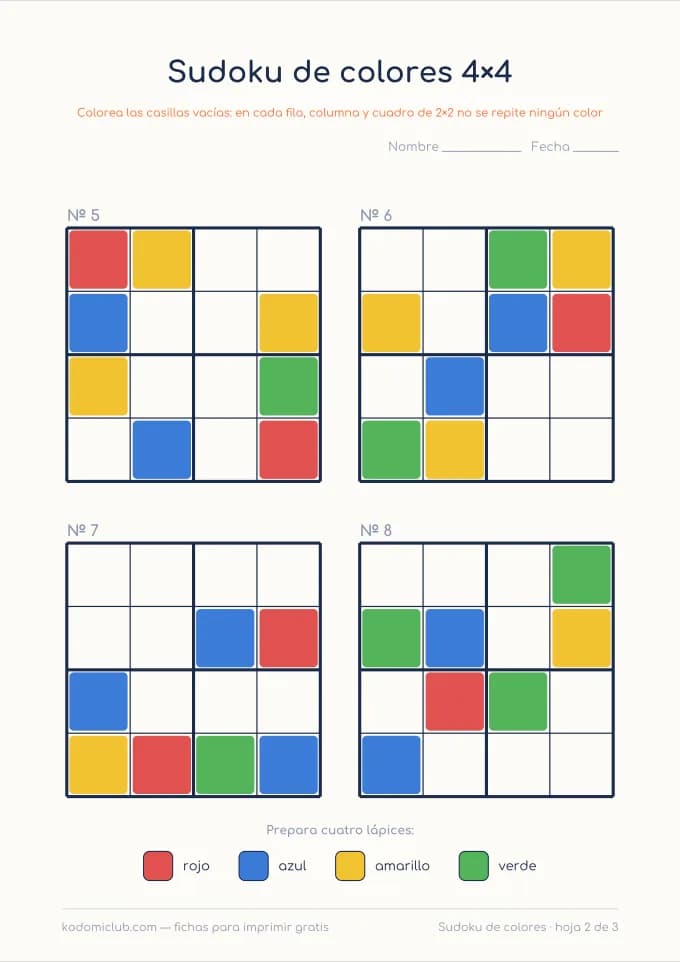 Sudoku de colores, hoja 2