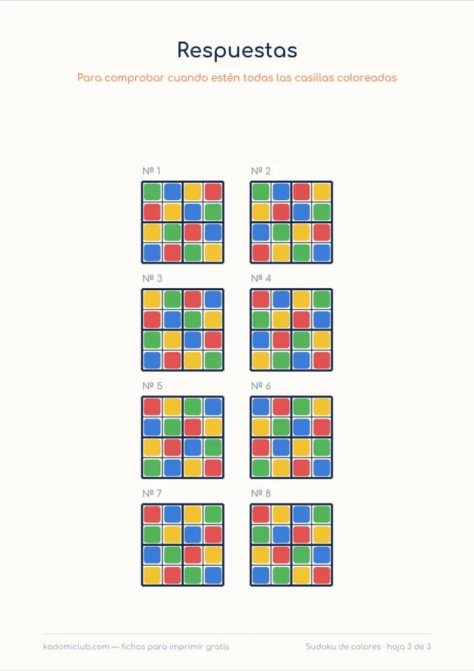 Sudoku de colores, hoja 3