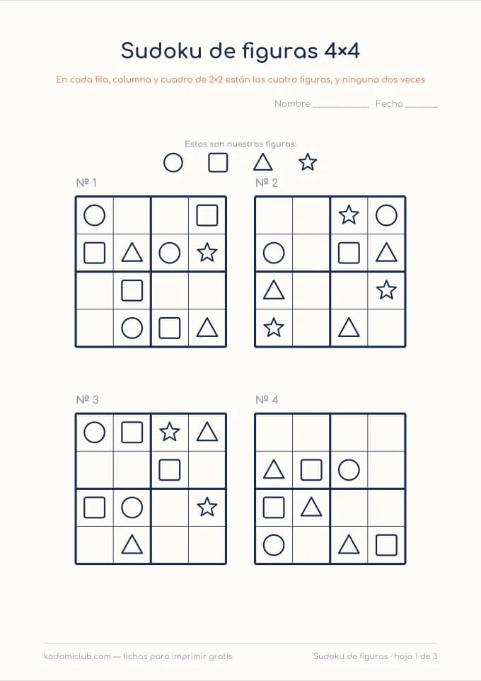 Sudoku de figuras, hoja 1