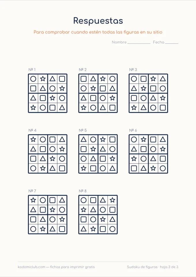 Sudoku de figuras, hoja 3