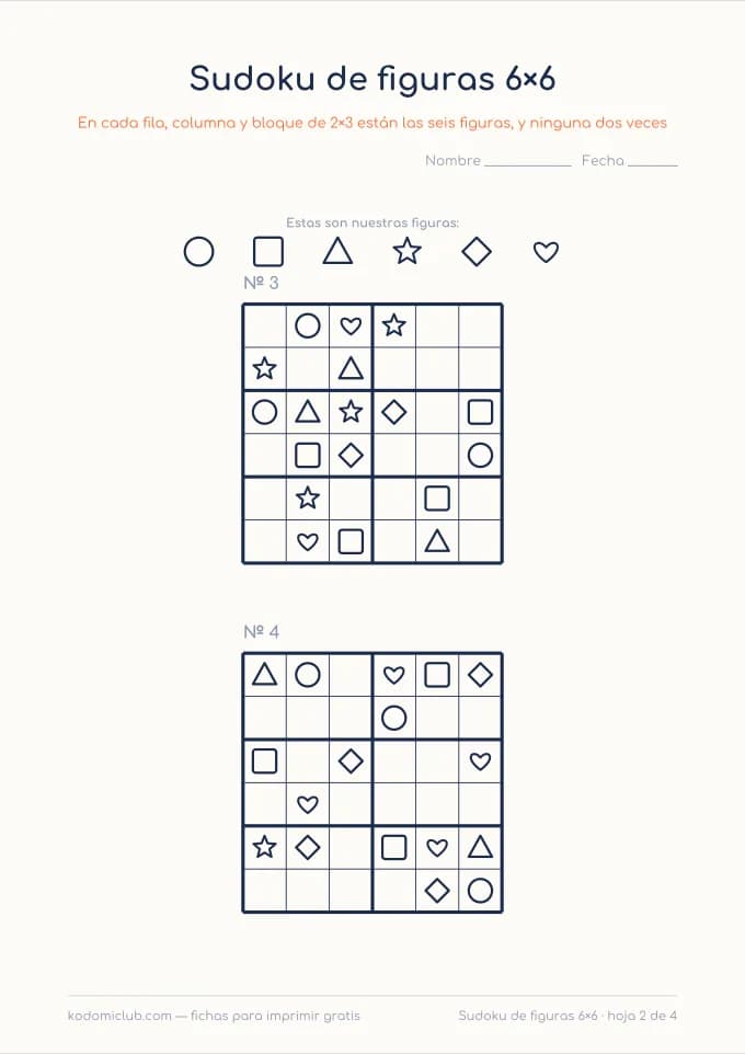 Sudoku de figuras de seis, hoja 2