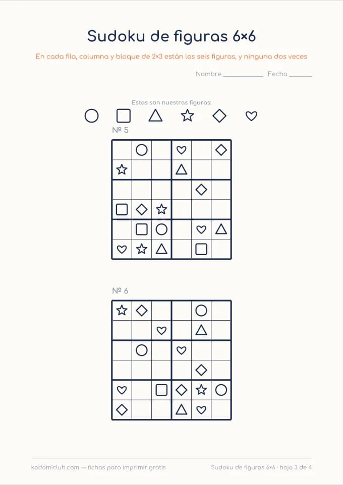 Sudoku de figuras de seis, hoja 3
