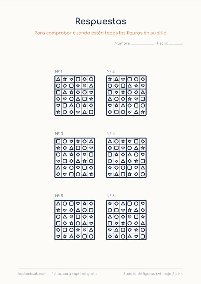 Sudoku de figuras de seis, hoja 4