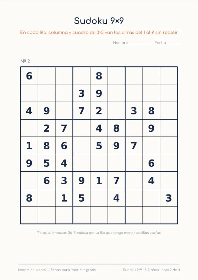 Sudoku de nueve, hoja 2