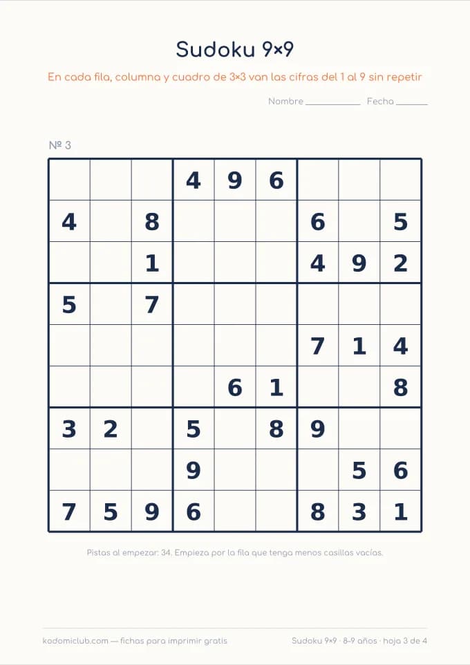 Sudoku de nueve, hoja 3