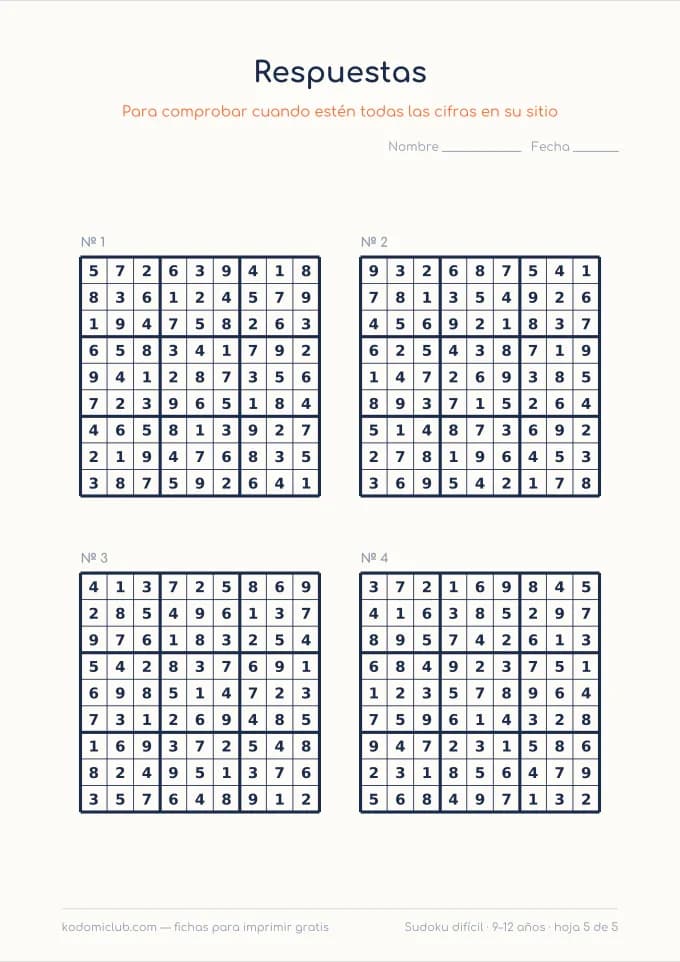 Sudoku de nueve difícil, hoja 5