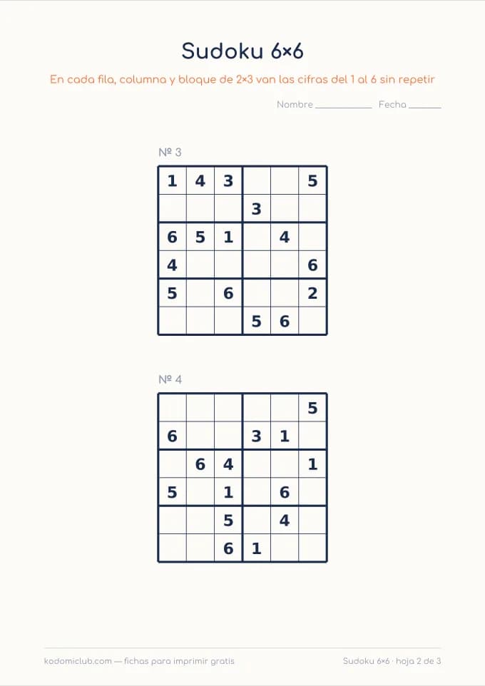 Sudoku de seis, hoja 2
