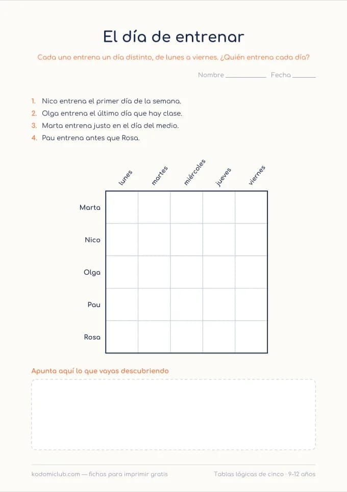 Tablas lógicas de cinco, hoja 2