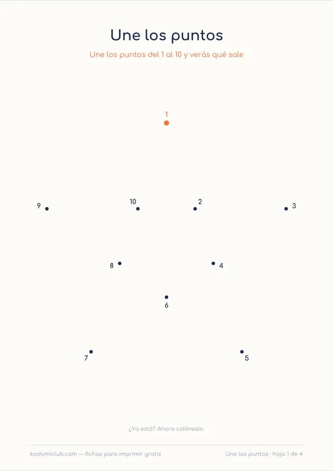 Une los puntos. Ficha para imprimir, 4–7 años