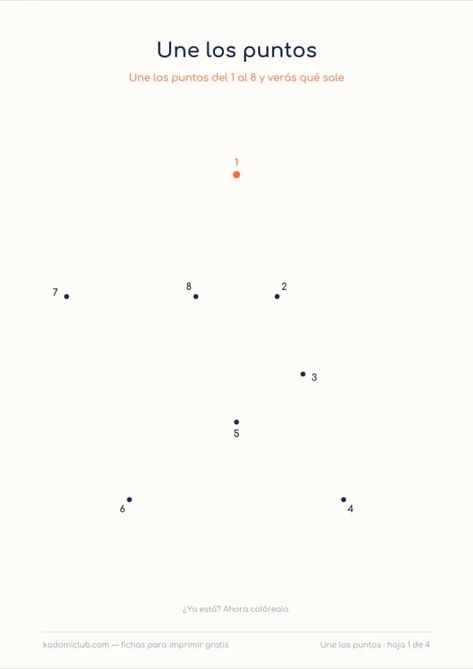 Unir los puntos: los primeros. Ficha para imprimir, 3–5 años