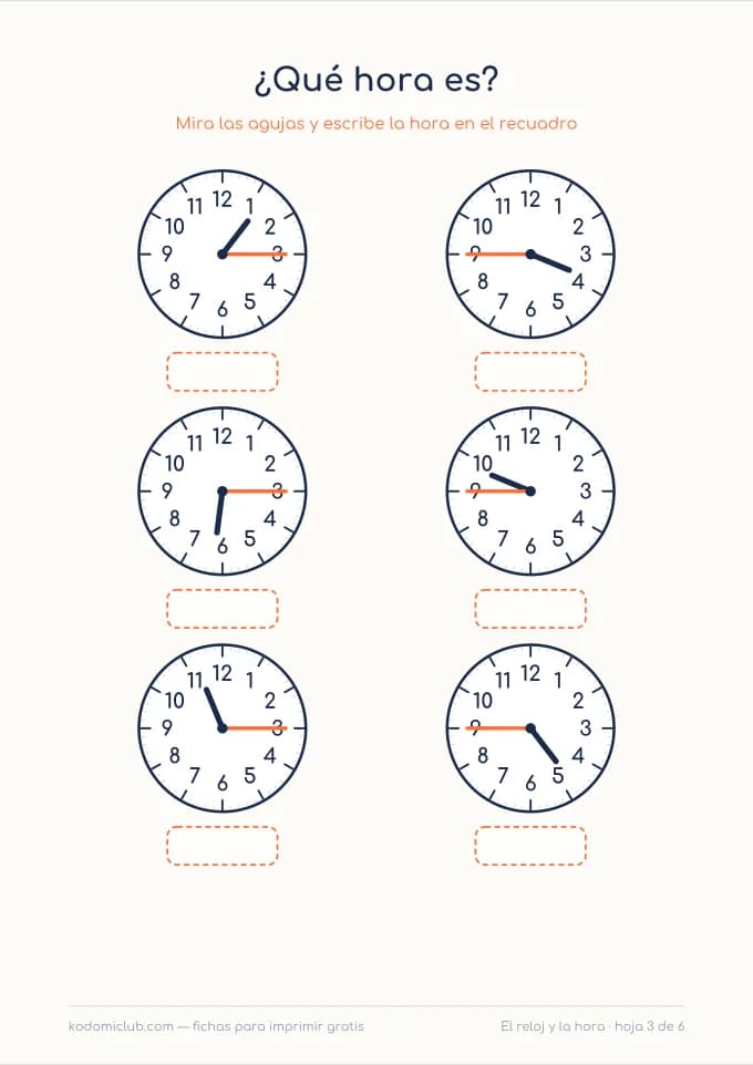 Aprender las horas, hoja 3