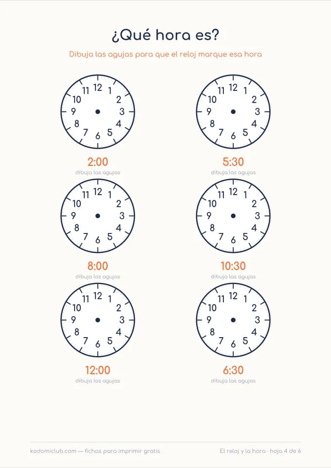 Aprender las horas, hoja 4