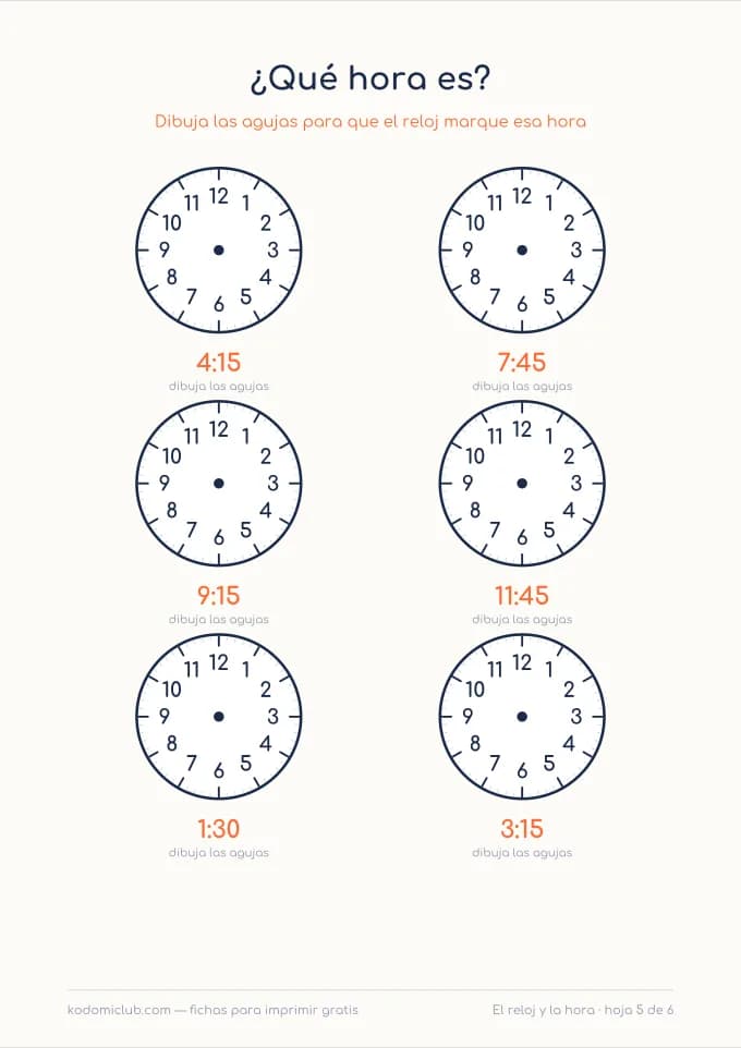Aprender las horas, hoja 5