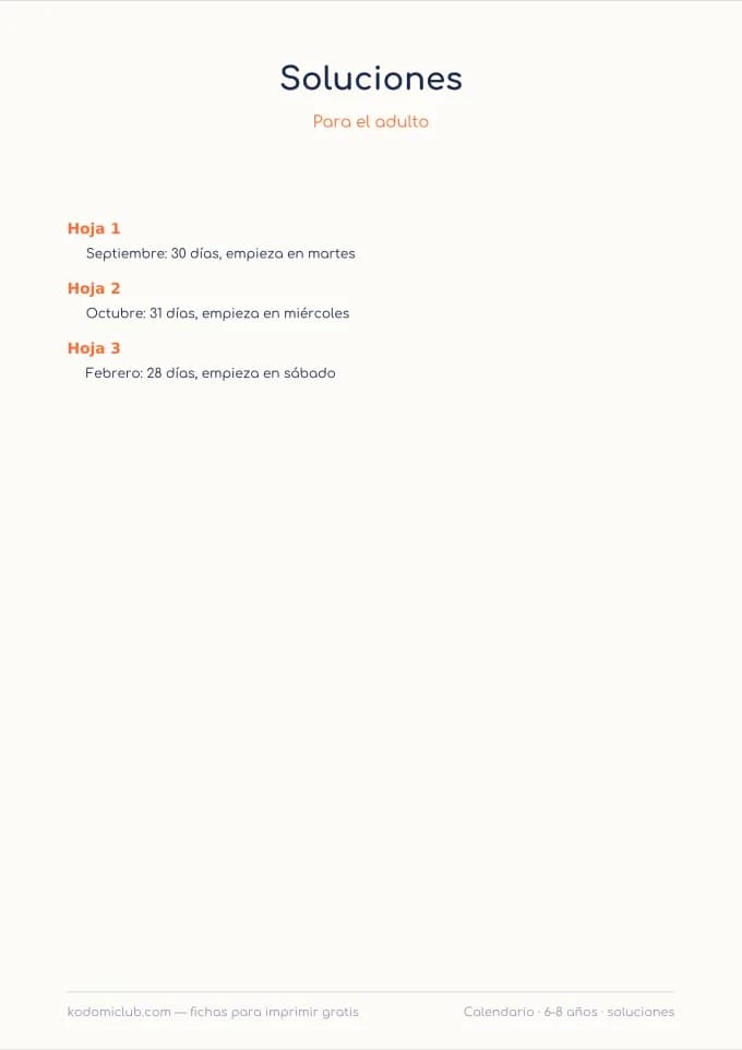 Escribir el calendario, hoja 4