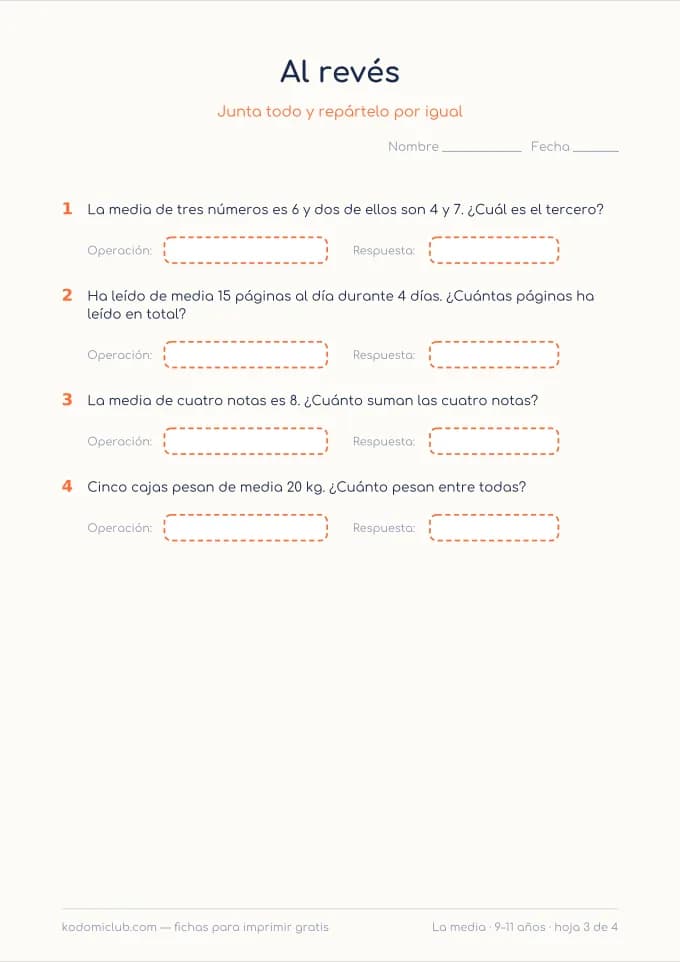La media aritmética, hoja 3