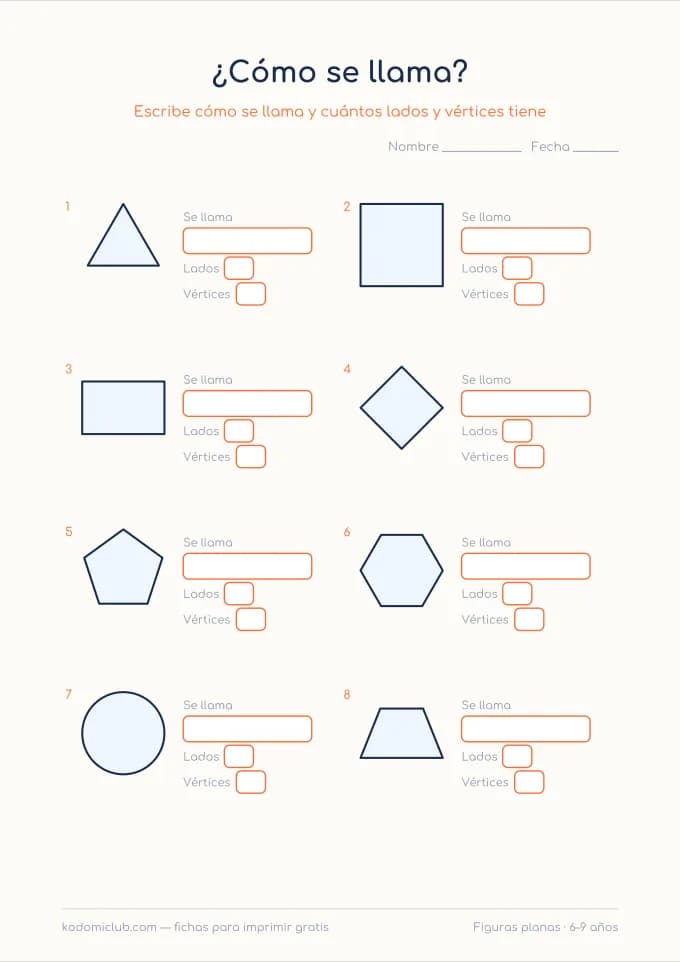 Las figuras planas. Ficha para imprimir, 6–9 años