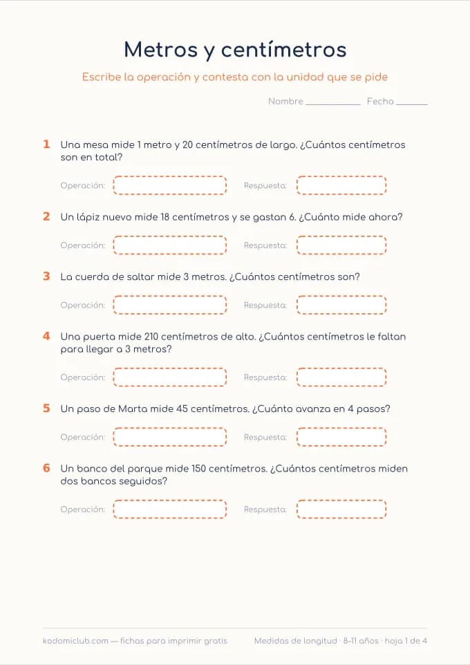 Las medidas de longitud. Ficha para imprimir, 8–11 años