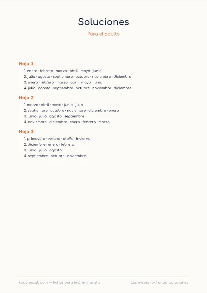 Los meses del año, hoja 4
