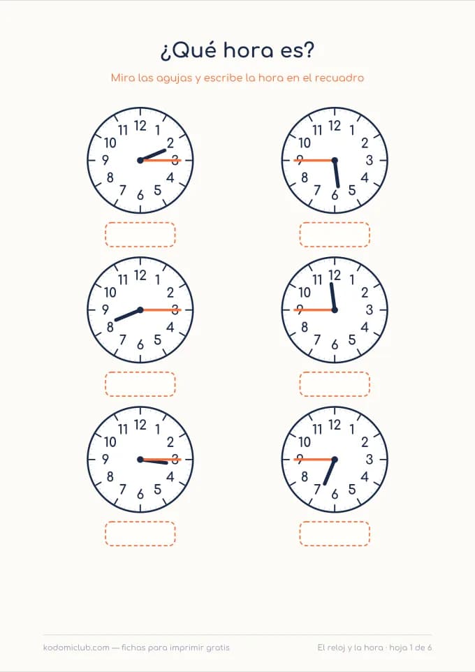 Los minutos. Ficha para imprimir, 7–9 años