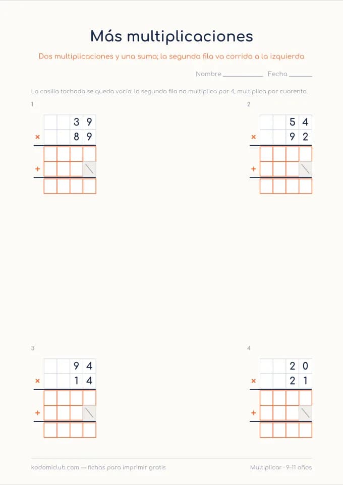 Multiplicar por dos cifras, hoja 2
