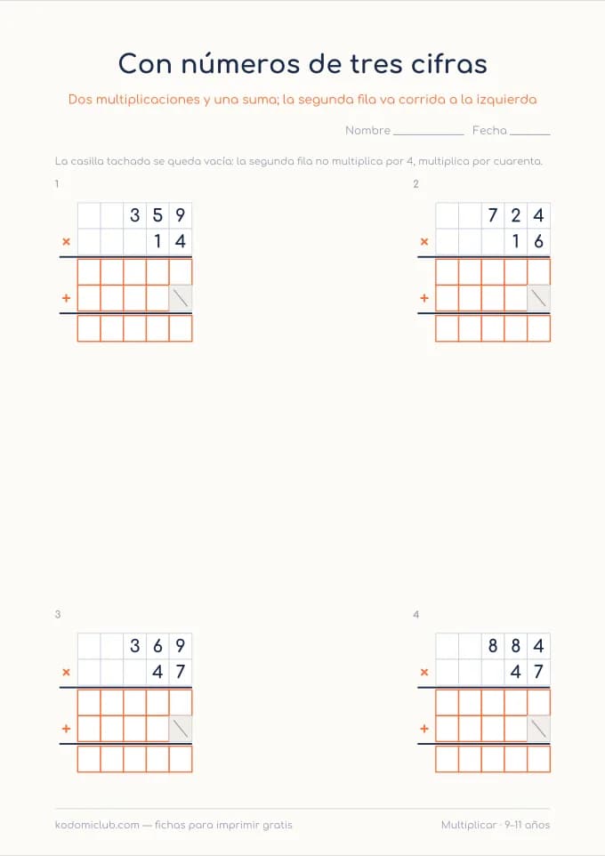 Multiplicar por dos cifras, hoja 3