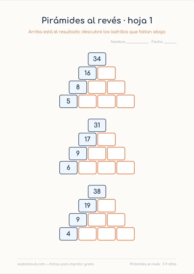 Pirámides al revés. Ficha para imprimir, 7–9 años
