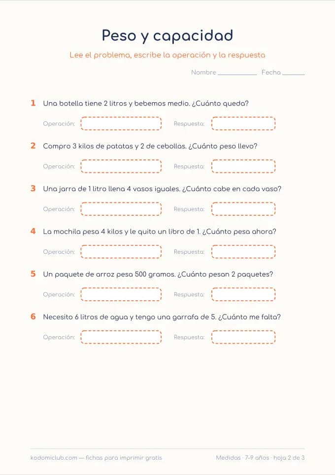 Problemas de medir, hoja 2
