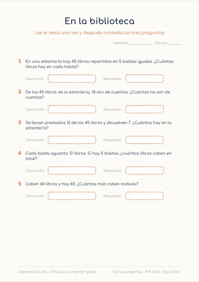 Un enunciado, varias preguntas, hoja 2
