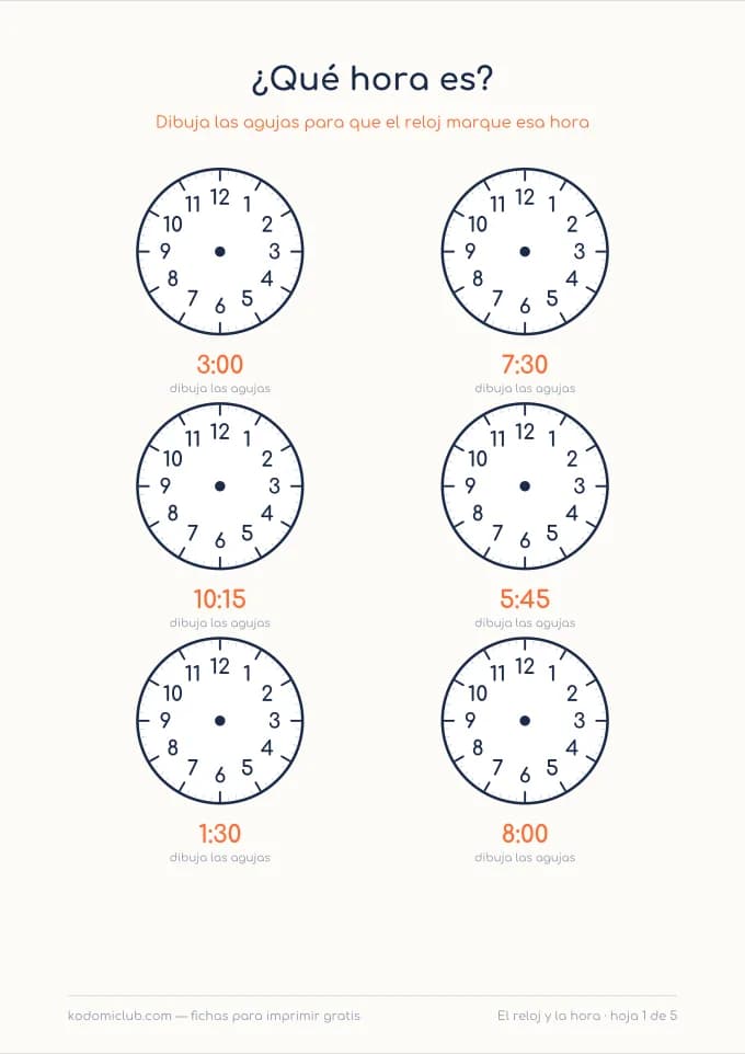 Del reloj de agujas al digital, hoja 1