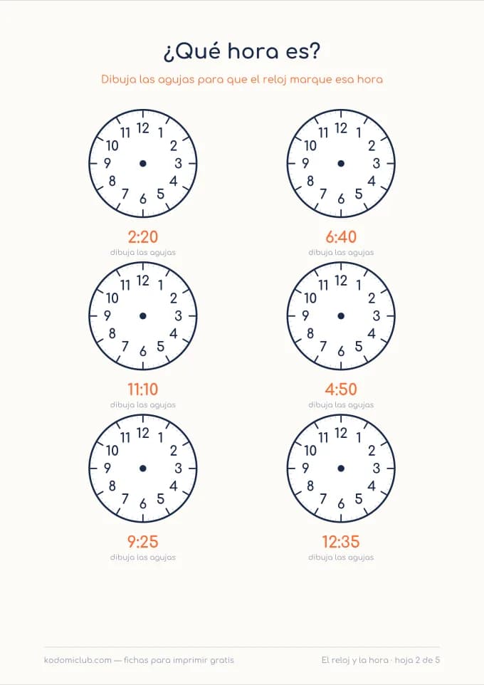 Del reloj de agujas al digital, hoja 2