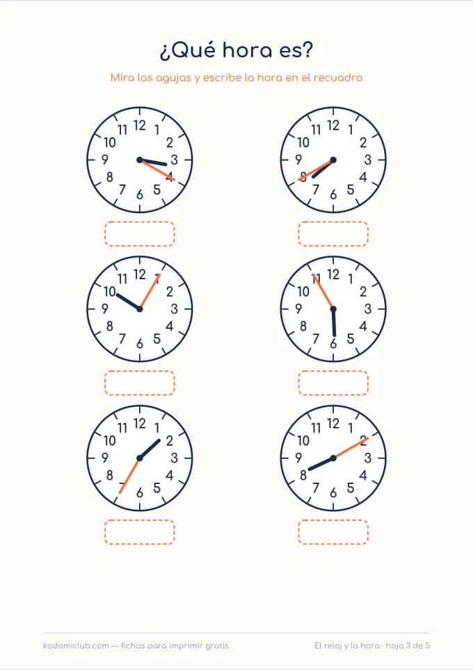Del reloj de agujas al digital, hoja 3