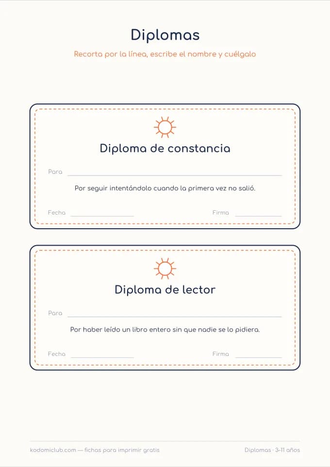 Diplomas para imprimir. Ficha para imprimir, 3–11 años