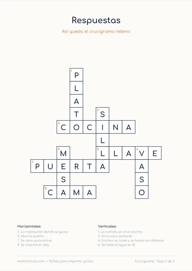 Crucigrama de la casa para niños, hoja 2