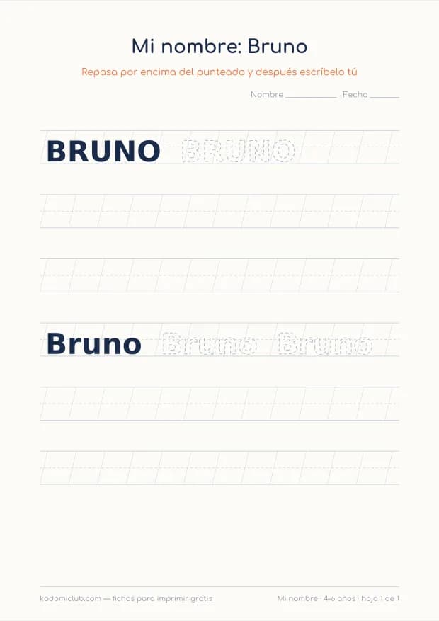 Ficha del nombre Bruno, hoja 1