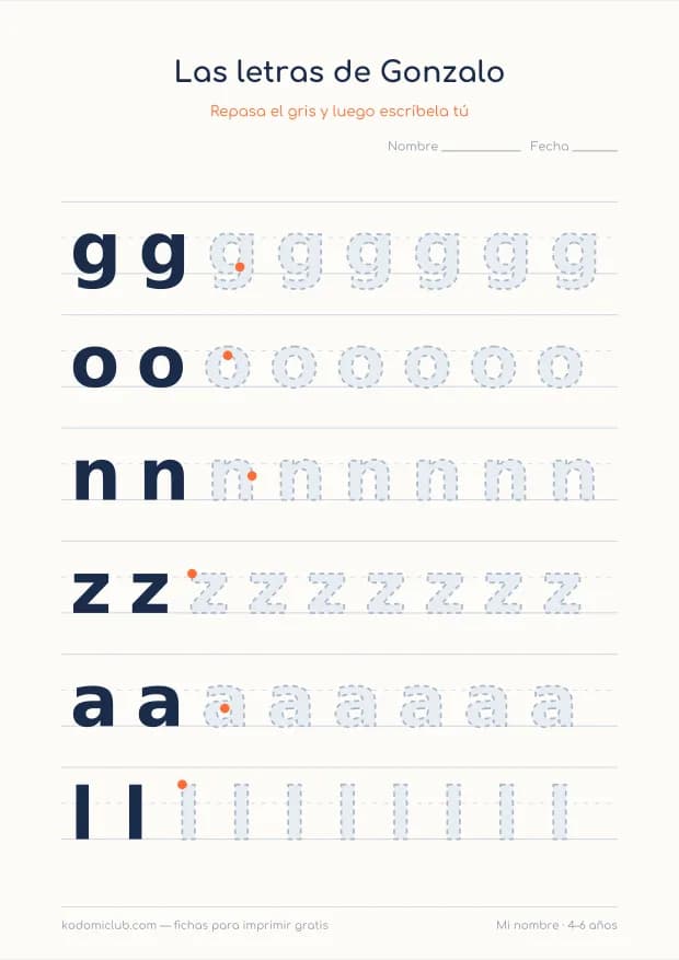 Ficha del nombre Gonzalo, hoja 2