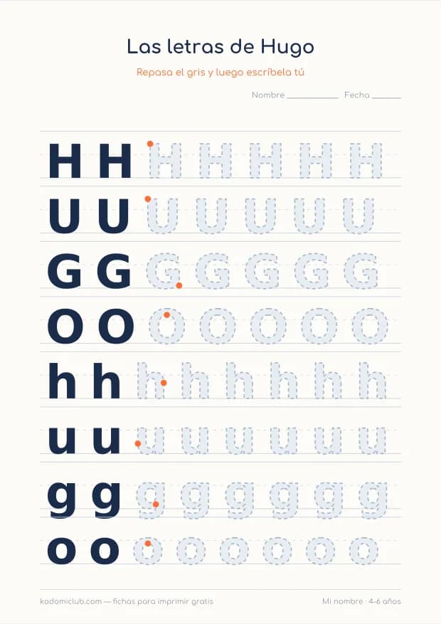 Ficha del nombre Hugo, hoja 2